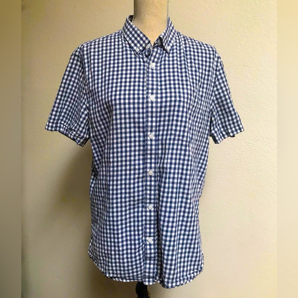Nordstrom Men’s Trim Fit Button Down SS  Shirt Navy/White - L